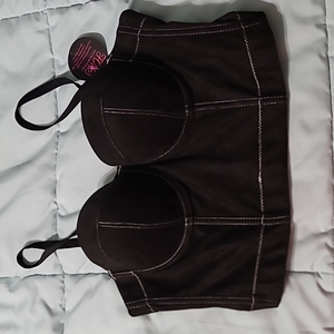 The Sang Hot Miami Styles Black Faux Suede Corset Bra Women's‎ L NWT